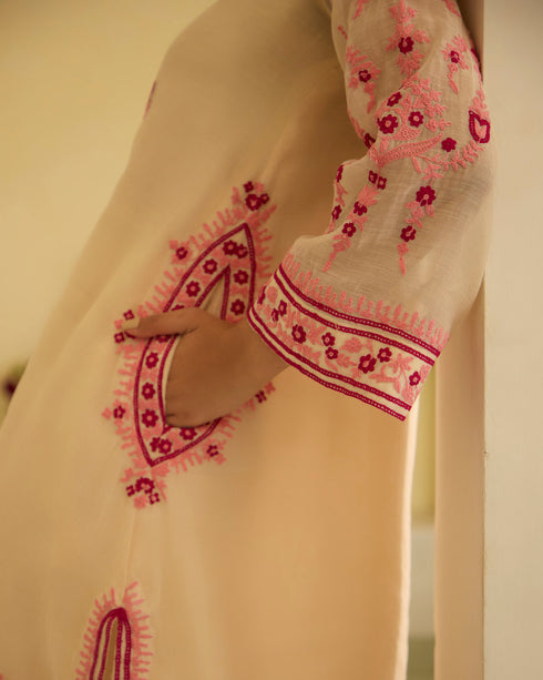 Kora Rose – Dori Embroidered A-Line Suit Set with Short Kurta and Pockets